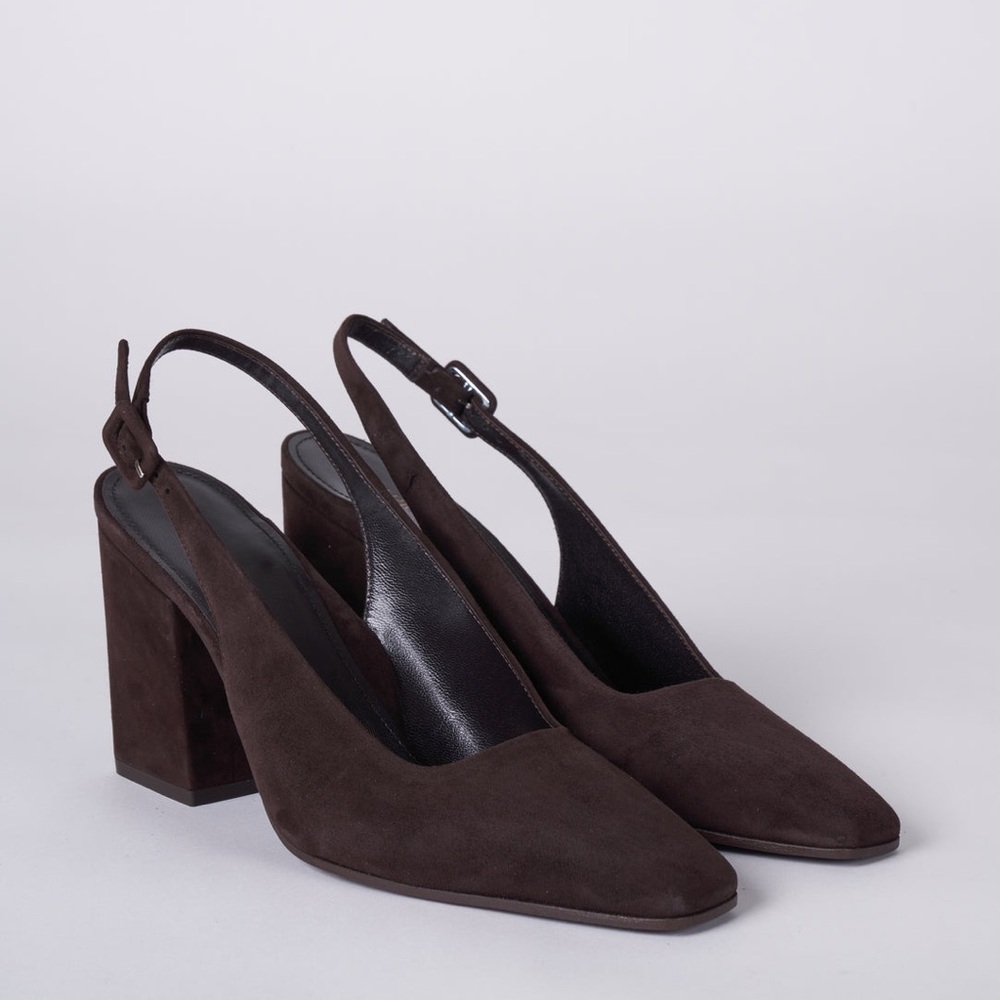 Marion Parke Winona Square Toe Suede Sling Back 3.3” Heel in Suede Size 37